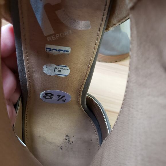 Report Women's Size 8.5 Open Toe Platform Stack Heels Taupe Studded‎ Bohemian - Picture 11 of 11